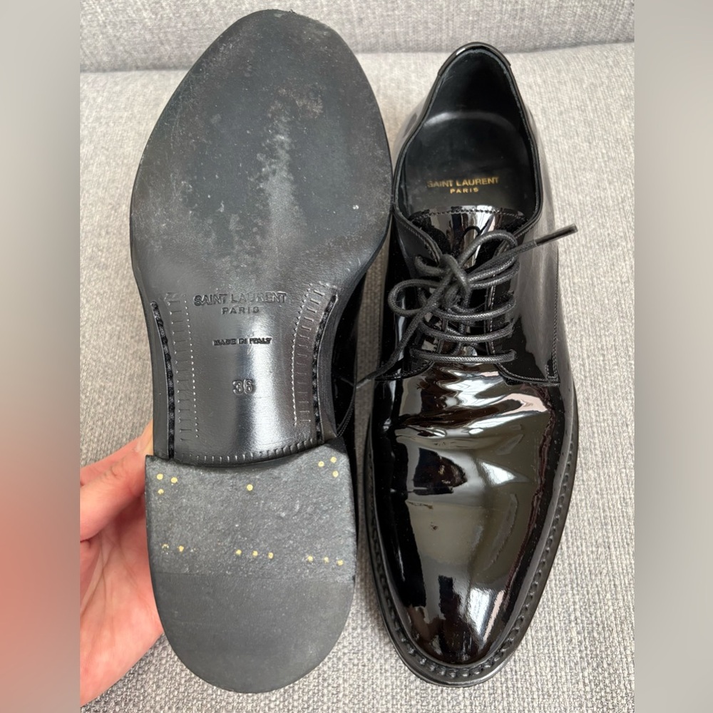 Saint Laurent Black Patent Leather Derby Oxfords - Picture 5 of 6